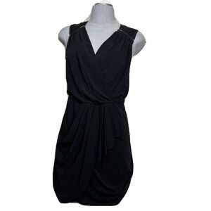 BCBGMaxAzria Mini Dress Faux Wrap Black Zipper Shoulder Women’s Size Small